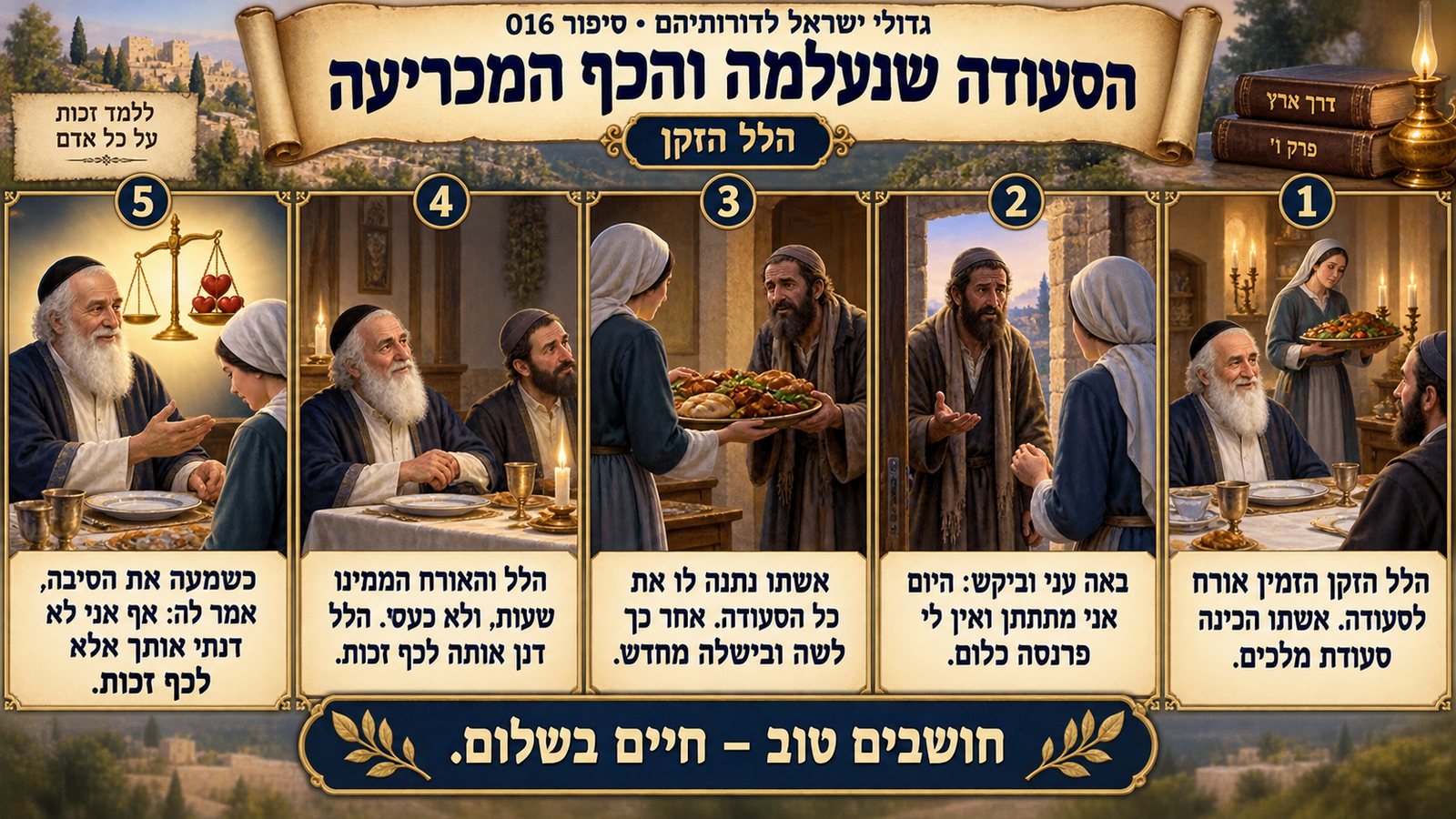 תמונת סיכום — הלל הזקן: הסעודה שנעלמה והכף המכריעה